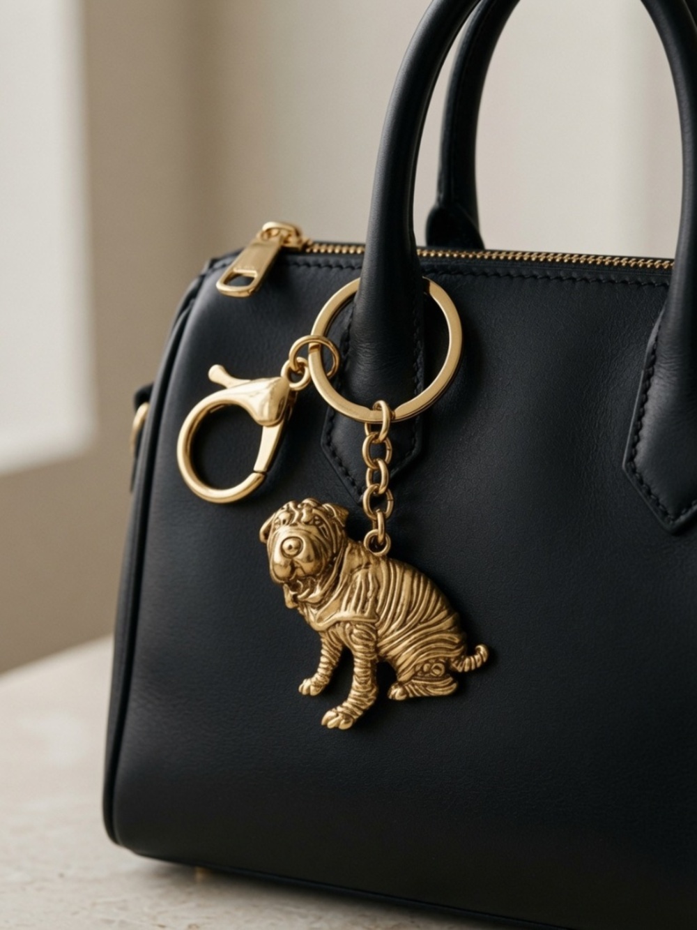 Gold Shar Pei Dog Bag Charm Keychain
